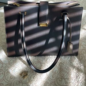 Salvatore Ferragamo Two Tone Leather Gancini Rectangle Tote Shoulder Bag